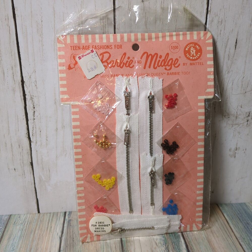 Vintage 1963 Barbie Midge Dress Makers 1831 Mattel Buttons Extra Zippers